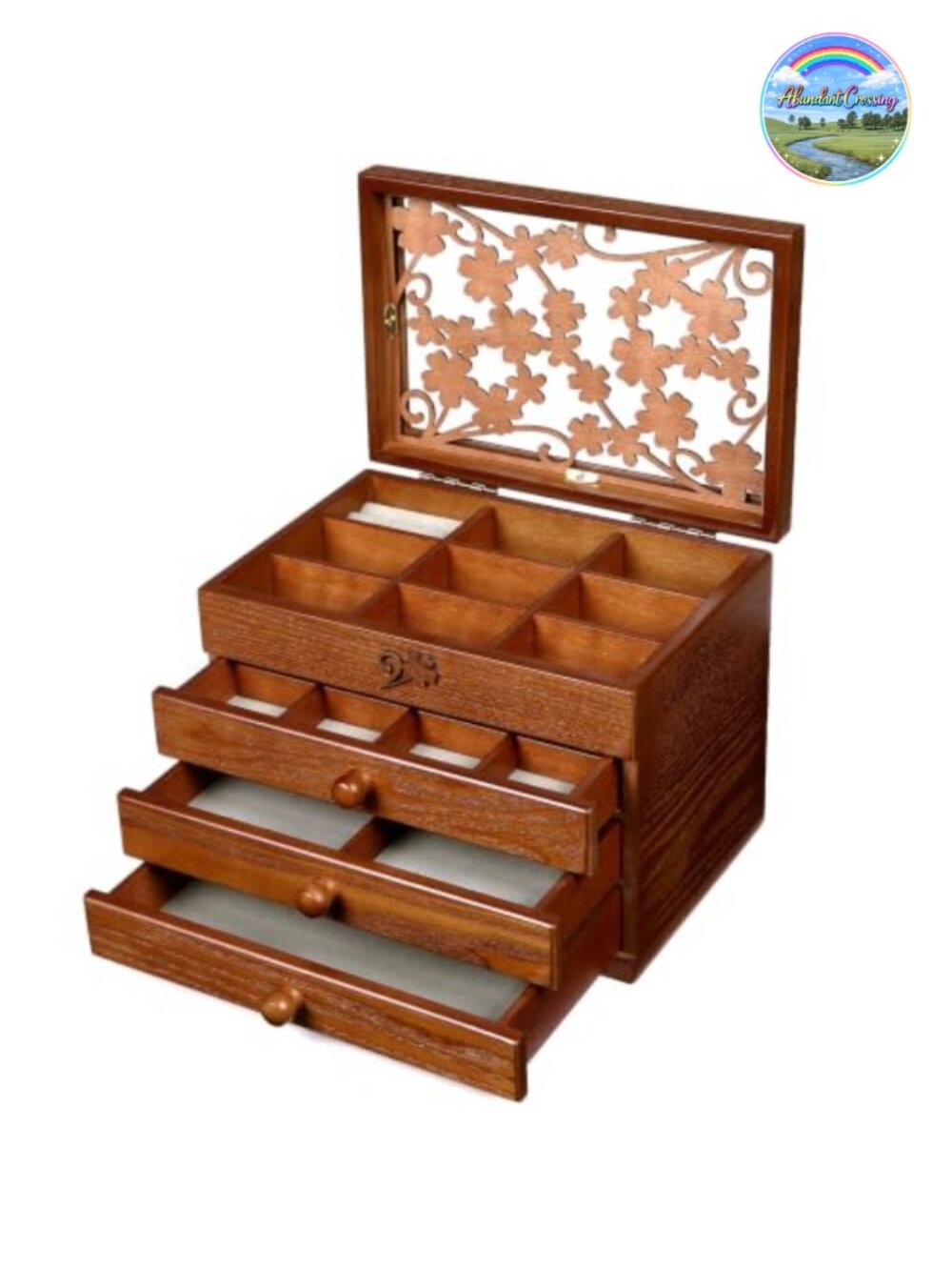 Wooden Jewelry Box for Women with Drawers, Storage Organizer with Lid
